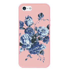 Чехол для iPhone 5/5S матовый с принтом Синие цветы в Тюмени, Силикон | Область печати: задняя сторона чехла, без боковых панелей | розы | синие розы | узор | цветы