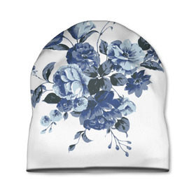 Шапка 3D с принтом Синие цветы в Тюмени, 100% полиэстер | универсальный размер, печать по всей поверхности изделия | розы | синие розы | узор | цветы