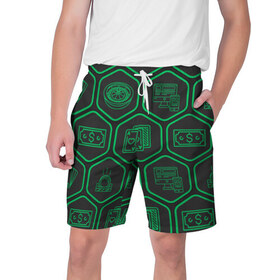 Мужские шорты 3D с принтом Hexagons в Тюмени,  полиэстер 100% | прямой крой, два кармана без застежек по бокам. Мягкая трикотажная резинка на поясе, внутри которой широкие завязки. Длина чуть выше колен | Тематика изображения на принте: 