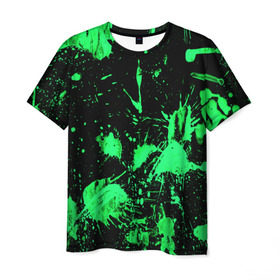 Мужская футболка 3D с принтом Брызги красок в Тюмени, 100% полиэфир | прямой крой, круглый вырез горловины, длина до линии бедер | Тематика изображения на принте: зеленый | кляксы | паттерн | черный