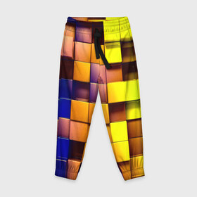 Детские брюки 3D с принтом Кубики в Тюмени, 100% полиэстер | манжеты по низу, эластичный пояс регулируется шнурком, по бокам два кармана без застежек, внутренняя часть кармана из мелкой сетки | квадраты | паттерн | текстура | цветной | яркий