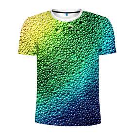Мужская футболка 3D спортивная с принтом Пузырьки в Тюмени, 100% полиэстер с улучшенными характеристиками | приталенный силуэт, круглая горловина, широкие плечи, сужается к линии бедра | капли | радуга | роса | текстура