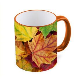 Кружка 3D с принтом Осенние листья в Тюмени, керамика | ёмкость 330 мл | Тематика изображения на принте: жёлтый | зелёный | клён | листва