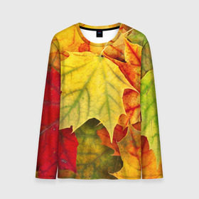 Мужской лонгслив 3D с принтом Кленовые листья в Тюмени, 100% полиэстер | длинные рукава, круглый вырез горловины, полуприлегающий силуэт | жёлтый | зелёный | красный | листва | оранжевый | осень