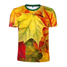 Мужская футболка 3D спортивная с принтом Кленовые листья в Тюмени, 100% полиэстер с улучшенными характеристиками | приталенный силуэт, круглая горловина, широкие плечи, сужается к линии бедра | жёлтый | зелёный | красный | листва | оранжевый | осень