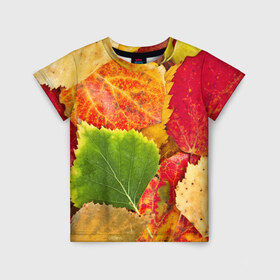Детская футболка 3D с принтом Осень в Тюмени, 100% гипоаллергенный полиэфир | прямой крой, круглый вырез горловины, длина до линии бедер, чуть спущенное плечо, ткань немного тянется | Тематика изображения на принте: берёза | дары осени | жёлтый | зелёный | золотой | краски | красный | красота | листва | листья | наряд | оранжевый | осень | осина | покров | природа