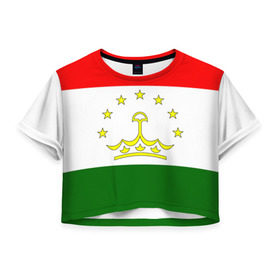 Женская футболка 3D укороченная с принтом Таджикистан в Тюмени, 100% полиэстер | круглая горловина, длина футболки до линии талии, рукава с отворотами | нации | страна | флаг