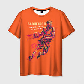 Мужская футболка 3D с принтом Баскетбол в Тюмени, 100% полиэфир | прямой крой, круглый вырез горловины, длина до линии бедер | баскетболист