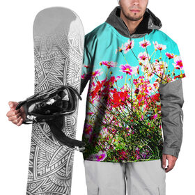 Накидка на куртку 3D с принтом Поле цветов в Тюмени, 100% полиэстер |  | луг | пейзаж | розовый