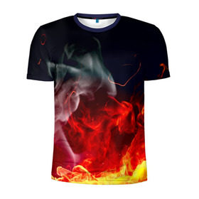 Мужская футболка 3D спортивная с принтом Огонь в Тюмени, 100% полиэстер с улучшенными характеристиками | приталенный силуэт, круглая горловина, широкие плечи, сужается к линии бедра | fire | красный | пожар | черный