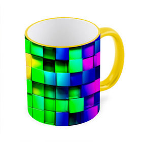 Кружка 3D с принтом Кубики в Тюмени, керамика | ёмкость 330 мл | радуга | разноцветный. квадраты | текстура