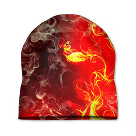 Шапка 3D с принтом Цветок в огне в Тюмени, 100% полиэстер | универсальный размер, печать по всей поверхности изделия | Тематика изображения на принте: дым | пламя