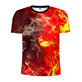 Мужская футболка 3D спортивная с принтом Цветок в огне в Тюмени, 100% полиэстер с улучшенными характеристиками | приталенный силуэт, круглая горловина, широкие плечи, сужается к линии бедра | Тематика изображения на принте: дым | пламя