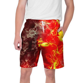 Мужские шорты 3D с принтом Цветок в огне в Тюмени,  полиэстер 100% | прямой крой, два кармана без застежек по бокам. Мягкая трикотажная резинка на поясе, внутри которой широкие завязки. Длина чуть выше колен | Тематика изображения на принте: дым | пламя