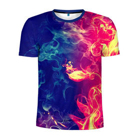 Мужская футболка 3D спортивная с принтом Цветок в огне 2 в Тюмени, 100% полиэстер с улучшенными характеристиками | приталенный силуэт, круглая горловина, широкие плечи, сужается к линии бедра | Тематика изображения на принте: дым | красный | пламя | черный