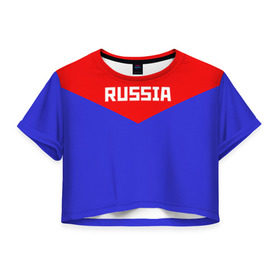 Женская футболка 3D укороченная с принтом Russia в Тюмени, 100% полиэстер | круглая горловина, длина футболки до линии талии, рукава с отворотами | 2016 | олимпиада | ретро | россия | сборная | сборная россии | советский союз | ссср