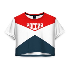 Женская футболка 3D укороченная с принтом Форма в Тюмени, 100% полиэстер | круглая горловина, длина футболки до линии талии, рукава с отворотами | 2016 | олимпиада | ретро | россия | сборная | сборная россии | советский союз | ссср