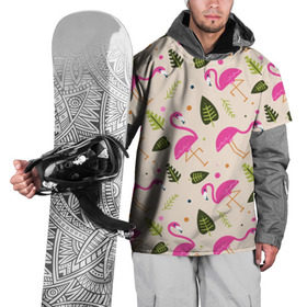 Накидка на куртку 3D с принтом Фламинго в Тюмени, 100% полиэстер |  | абстракция | арт | листья | фламинго | хипстеры