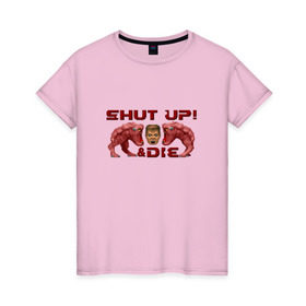 Женская футболка хлопок с принтом Shut up! (пиксель арт) в Тюмени, 100% хлопок | прямой крой, круглый вырез горловины, длина до линии бедер, слегка спущенное плечо | 