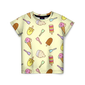 Детская футболка 3D с принтом Мороженки в Тюмени, 100% гипоаллергенный полиэфир | прямой крой, круглый вырез горловины, длина до линии бедер, чуть спущенное плечо, ткань немного тянется | ice | icecream | арт | еда | мороженое
