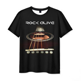 Мужская футболка 3D с принтом ROCK ALIVE в Тюмени, 100% полиэфир | прямой крой, круглый вырез горловины, длина до линии бедер | rock | рок | рок жив | рок музыка | русский рок