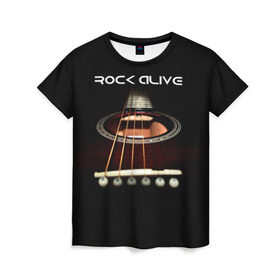 Женская футболка 3D с принтом ROCK ALIVE в Тюмени, 100% полиэфир ( синтетическое хлопкоподобное полотно) | прямой крой, круглый вырез горловины, длина до линии бедер | Тематика изображения на принте: rock | рок | рок жив | рок музыка | русский рок