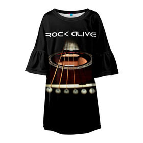 Детское платье 3D с принтом ROCK ALIVE в Тюмени, 100% полиэстер | прямой силуэт, чуть расширенный к низу. Круглая горловина, на рукавах — воланы | rock | рок | рок жив | рок музыка | русский рок