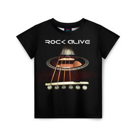 Детская футболка 3D с принтом ROCK ALIVE в Тюмени, 100% гипоаллергенный полиэфир | прямой крой, круглый вырез горловины, длина до линии бедер, чуть спущенное плечо, ткань немного тянется | rock | рок | рок жив | рок музыка | русский рок