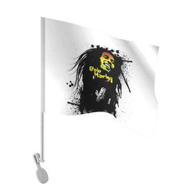 Флаг для автомобиля с принтом Bob Marley в Тюмени, 100% полиэстер | Размер: 30*21 см | bob marley | боб марли | музыка | регги | ямайка