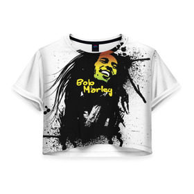 Женская футболка 3D укороченная с принтом Bob Marley в Тюмени, 100% полиэстер | круглая горловина, длина футболки до линии талии, рукава с отворотами | bob marley | боб марли | музыка | регги | ямайка
