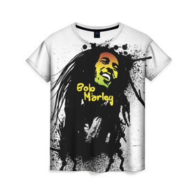 Женская футболка 3D с принтом Bob Marley в Тюмени, 100% полиэфир ( синтетическое хлопкоподобное полотно) | прямой крой, круглый вырез горловины, длина до линии бедер | bob marley | боб марли | музыка | регги | ямайка