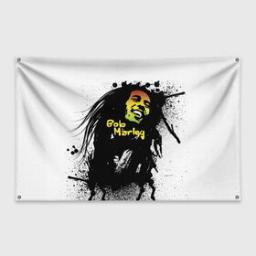 Флаг-баннер с принтом Bob Marley в Тюмени, 100% полиэстер | размер 67 х 109 см, плотность ткани — 95 г/м2; по краям флага есть четыре люверса для крепления | Тематика изображения на принте: bob marley | боб марли | музыка | регги | ямайка