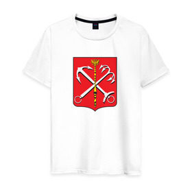 Мужская футболка хлопок с принтом Санкт-Петербург в Тюмени, 100% хлопок | прямой крой, круглый вырез горловины, длина до линии бедер, слегка спущенное плечо. | герб | петербург | питер | питербург | санкт