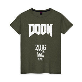 Женская футболка хлопок с принтом Doom 2016 в Тюмени, 100% хлопок | прямой крой, круглый вырез горловины, длина до линии бедер, слегка спущенное плечо | 2016 | doom | дум | игра | игры | кровь | череп | черепа
