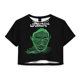 Женская футболка 3D укороченная с принтом Chemical Brothers в Тюмени, 100% полиэстер | круглая горловина, длина футболки до линии талии, рукава с отворотами | big beat | chemical brothers | биг бит | бигбит | кемикал бразерс | электронная | электронная музыка