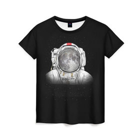 Женская футболка 3D с принтом Космонавт 1 в Тюмени, 100% полиэфир ( синтетическое хлопкоподобное полотно) | прямой крой, круглый вырез горловины, длина до линии бедер | astro | moon | space monkey | star | stars | астронавт | звезды | земля | космонавт | космос | луна | скафандр