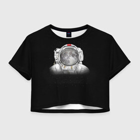 Женская футболка 3D укороченная с принтом Космонавт 1 в Тюмени, 100% полиэстер | круглая горловина, длина футболки до линии талии, рукава с отворотами | Тематика изображения на принте: astro | moon | space monkey | star | stars | астронавт | звезды | земля | космонавт | космос | луна | скафандр