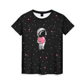 Женская футболка 3D с принтом Космонавт 4 в Тюмени, 100% полиэфир ( синтетическое хлопкоподобное полотно) | прямой крой, круглый вырез горловины, длина до линии бедер | astro | moon | space monkey | star | stars | астронавт | звезды | земля | космонавт | космос | луна | скафандр