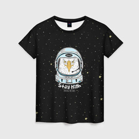 Женская футболка 3D с принтом Космонавт 7 в Тюмени, 100% полиэфир ( синтетическое хлопкоподобное полотно) | прямой крой, круглый вырез горловины, длина до линии бедер | astro | moon | space monkey | star | stars | астронавт | животные | звезды | земля | космонавт | космос | луна | скафандр