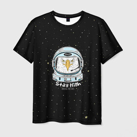 Мужская футболка 3D с принтом Космонавт 7 в Тюмени, 100% полиэфир | прямой крой, круглый вырез горловины, длина до линии бедер | Тематика изображения на принте: astro | moon | space monkey | star | stars | астронавт | животные | звезды | земля | космонавт | космос | луна | скафандр