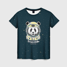 Женская футболка 3D с принтом Космонавт 8 в Тюмени, 100% полиэфир ( синтетическое хлопкоподобное полотно) | прямой крой, круглый вырез горловины, длина до линии бедер | astro | moon | space monkey | star | stars | астронавт | животные | звезды | земля | космонавт | космос | луна | скафандр