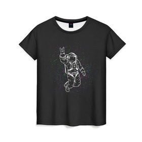 Женская футболка 3D с принтом Космонавт 9 в Тюмени, 100% полиэфир ( синтетическое хлопкоподобное полотно) | прямой крой, круглый вырез горловины, длина до линии бедер | astro | moon | space monkey | star | stars | астронавт | звезды | земля | космонавт | космос | луна | скафандр