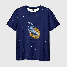 Мужская футболка 3D с принтом Космонавт 10 в Тюмени, 100% полиэфир | прямой крой, круглый вырез горловины, длина до линии бедер | Тематика изображения на принте: astro | moon | space monkey | star | stars | астронавт | звезды | земля | космонавт | космос | луна | скафандр