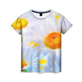 Женская футболка 3D с принтом Ромашки в Тюмени, 100% полиэфир ( синтетическое хлопкоподобное полотно) | прямой крой, круглый вырез горловины, длина до линии бедер | красота | поле | природа | ромашка | цветы