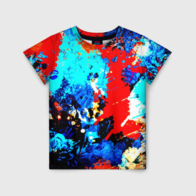Детская футболка 3D с принтом Абстракция красок в Тюмени, 100% гипоаллергенный полиэфир | прямой крой, круглый вырез горловины, длина до линии бедер, чуть спущенное плечо, ткань немного тянется | Тематика изображения на принте: брызги | кляксы | цветной | яркий