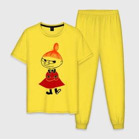 Мужская пижама хлопок с принтом Малышка Мю в Тюмени, 100% хлопок | брюки и футболка прямого кроя, без карманов, на брюках мягкая резинка на поясе и по низу штанин
 | Тематика изображения на принте: муми тролль