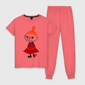 Женская пижама хлопок с принтом Малышка Мю в Тюмени, 100% хлопок | брюки и футболка прямого кроя, без карманов, на брюках мягкая резинка на поясе и по низу штанин | Тематика изображения на принте: муми тролль