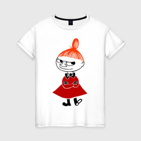 Женская футболка хлопок с принтом Малышка Мю в Тюмени, 100% хлопок | прямой крой, круглый вырез горловины, длина до линии бедер, слегка спущенное плечо | муми тролль