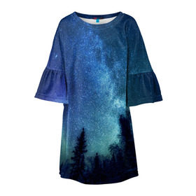 Детское платье 3D с принтом Космос в Тюмени, 100% полиэстер | прямой силуэт, чуть расширенный к низу. Круглая горловина, на рукавах — воланы | Тематика изображения на принте: space | галактика | звёзды | космос | небо | ночное небо | ночь | северное сияние