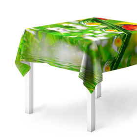 Скатерть 3D с принтом Макро в Тюмени, 100% полиэстер (ткань не мнется и не растягивается) | Размер: 150*150 см | божья коровка | насекомые | одуванчик | природа | цветы